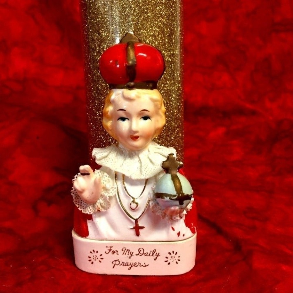 Vintage Infant Jesus of Prague Rosary Catholic Reliquary Holder Made in Japan